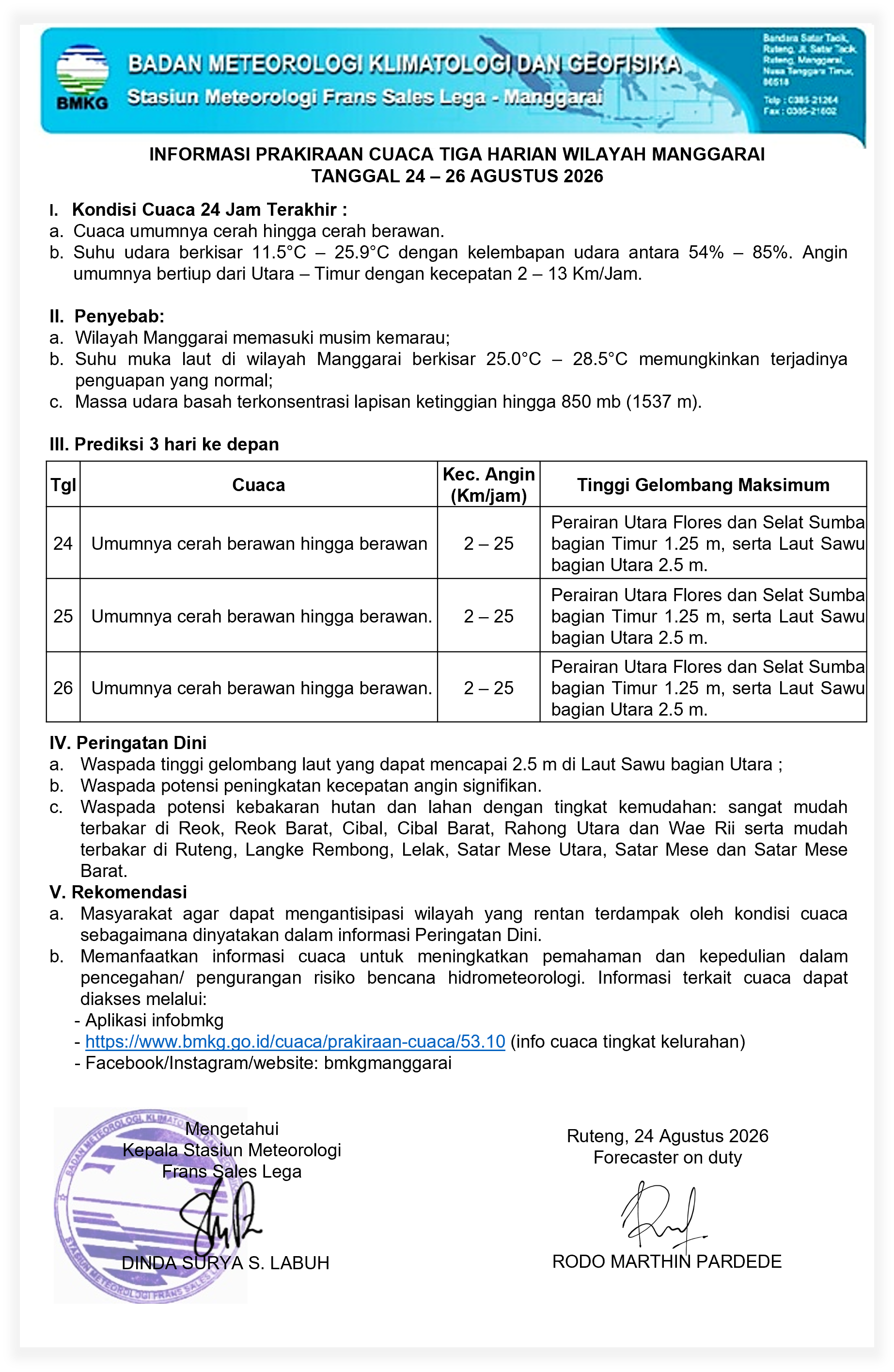 prakiraan cuaca 3 harian